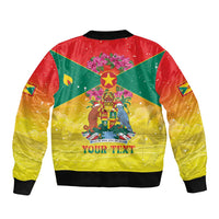 Personalized Grenada Christmas Sleeve Zip Bomber Jacket Coat Of Arms Bougainvillea Wreath - Wonder Print Shop