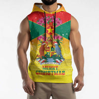 Personalized Grenada Christmas Sleeveless Hoodie Coat Of Arms Bougainvillea Wreath - Wonder Print Shop
