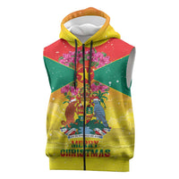 Personalized Grenada Christmas Sleeveless Zip Hoodie Coat Of Arms Bougainvillea Wreath - Wonder Print Shop