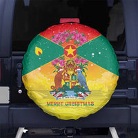 Grenada Christmas Spare Tire Cover Coat Of Arms Bougainvillea Wreath - Wonder Print Shop