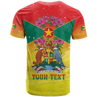 Personalized Grenada Christmas T Shirt Coat Of Arms Bougainvillea Wreath - Wonder Print Shop