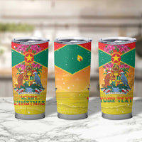 Personalized Grenada Christmas Tumbler Cup Coat Of Arms Bougainvillea Wreath - Wonder Print Shop