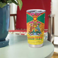 Personalized Grenada Christmas Tumbler Cup Coat Of Arms Bougainvillea Wreath - Wonder Print Shop