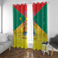 Grenada Christmas Window Curtain Coat Of Arms Bougainvillea Wreath - Wonder Print Shop