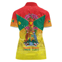 Personalized Grenada Christmas Women Polo Shirt Coat Of Arms Bougainvillea Wreath - Wonder Print Shop