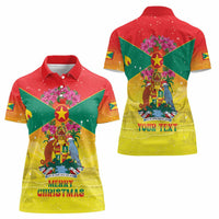 Personalized Grenada Christmas Women Polo Shirt Coat Of Arms Bougainvillea Wreath - Wonder Print Shop