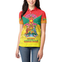 Personalized Grenada Christmas Women Polo Shirt Coat Of Arms Bougainvillea Wreath - Wonder Print Shop