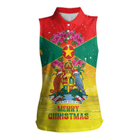 Personalized Grenada Christmas Women Sleeveless Polo Shirt Coat Of Arms Bougainvillea Wreath - Wonder Print Shop