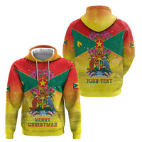 Personalized Grenada Christmas Zip Hoodie Coat Of Arms Bougainvillea Wreath - Wonder Print Shop