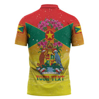 Personalized Grenada Christmas Zipper Polo Shirt Coat Of Arms Bougainvillea Wreath - Wonder Print Shop