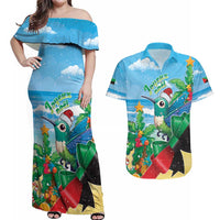 Martinique Christmas Couples Matching Off Shoulder Maxi Dress and Hawaiian Shirt Santa Hummingbird - Wonder Print Shop