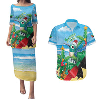 Martinique Christmas Couples Matching Puletasi and Hawaiian Shirt Santa Hummingbird - Wonder Print Shop