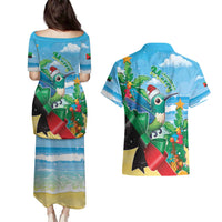 Martinique Christmas Couples Matching Puletasi and Hawaiian Shirt Santa Hummingbird - Wonder Print Shop