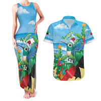 Martinique Christmas Couples Matching Tank Maxi Dress and Hawaiian Shirt Santa Hummingbird - Wonder Print Shop