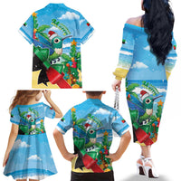 Martinique Christmas Family Matching Off The Shoulder Long Sleeve Dress and Hawaiian Shirt Santa Hummingbird - Wonder Print Shop