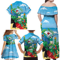 Martinique Christmas Family Matching Off Shoulder Maxi Dress and Hawaiian Shirt Santa Hummingbird - Wonder Print Shop