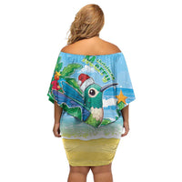 Martinique Christmas Family Matching Off Shoulder Short Dress and Hawaiian Shirt Santa Hummingbird - Wonder Print Shop
