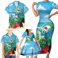 Martinique Christmas Family Matching Short Sleeve Bodycon Dress and Hawaiian Shirt Santa Hummingbird - Wonder Print Shop
