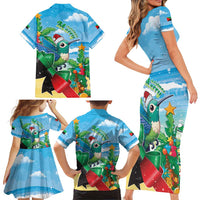 Martinique Christmas Family Matching Short Sleeve Bodycon Dress and Hawaiian Shirt Santa Hummingbird - Wonder Print Shop
