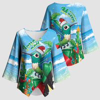 Martinique Christmas Kimono Sleeve Blouse Santa Hummingbird - Wonder Print Shop