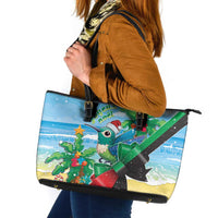 Martinique Christmas Leather Tote Bag Santa Hummingbird - Wonder Print Shop