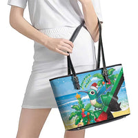 Martinique Christmas Leather Tote Bag Santa Hummingbird - Wonder Print Shop