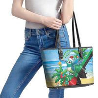 Martinique Christmas Leather Tote Bag Santa Hummingbird - Wonder Print Shop