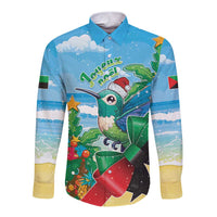 Martinique Christmas Long Sleeve Button Shirt Santa Hummingbird - Wonder Print Shop