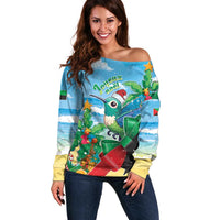 Martinique Christmas Off Shoulder Sweater Santa Hummingbird - Wonder Print Shop