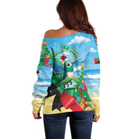 Martinique Christmas Off Shoulder Sweater Santa Hummingbird - Wonder Print Shop