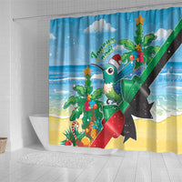 Martinique Christmas Shower Curtain Santa Hummingbird - Wonder Print Shop