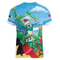 Martinique Christmas Women V-Neck T-Shirt Santa Hummingbird - Wonder Print Shop