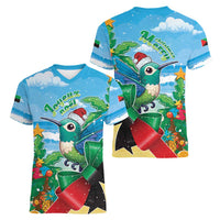 Martinique Christmas Women V-Neck T-Shirt Santa Hummingbird - Wonder Print Shop