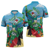 Martinique Christmas Zipper Polo Shirt Santa Hummingbird - Wonder Print Shop