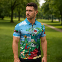 Martinique Christmas Zipper Polo Shirt Santa Hummingbird - Wonder Print Shop