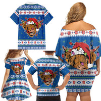 Scotland Christmas Family Matching Off Shoulder Short Dress and Hawaiian Shirt Mooey Xmas Highland Cow LT05 - Wonder Print Shop