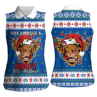 Scotland Christmas Women Sleeveless Polo Shirt Mooey Xmas Highland Cow LT05 - Wonder Print Shop