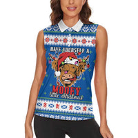 Scotland Christmas Women Sleeveless Polo Shirt Mooey Xmas Highland Cow LT05 - Wonder Print Shop