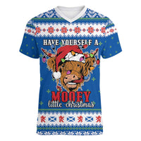Scotland Christmas Women V-Neck T-Shirt Mooey Xmas Highland Cow LT05 - Wonder Print Shop