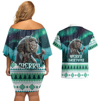 Iceland Christmas Couples Matching Off Shoulder Short Dress and Hawaiian Shirt Icelandic Folklore Evil Mother Gryla LT05 - Wonder Print Shop