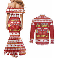 Poland Christmas Couples Matching Mermaid Dress and Long Sleeve Button Shirt All I Want For Xmas Is Kielbasa