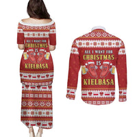 Poland Christmas Couples Matching Puletasi and Long Sleeve Button Shirt All I Want For Xmas Is Kielbasa LT05 - Wonder Print Shop