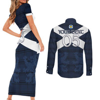Custom Scotland Tartan Football Couples Matching Short Sleeve Bodycon Dress and Long Sleeve Button Shirt Flag Style - Wonder Print Shop