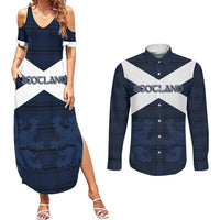 Custom Scotland Tartan Football Couples Matching Summer Maxi Dress and Long Sleeve Button Shirt Flag Style - Wonder Print Shop