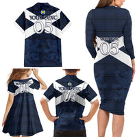 Custom Scotland Tartan Football Family Matching Long Sleeve Bodycon Dress and Hawaiian Shirt Flag Style - Wonder Print Shop