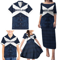 Custom Scotland Tartan Football Family Matching Puletasi and Hawaiian Shirt Flag Style - Wonder Print Shop
