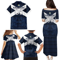 Custom Scotland Tartan Football Family Matching Puletasi and Hawaiian Shirt Flag Style - Wonder Print Shop