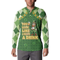 Happy St Patrick's Day Button Sweatshirt Leprechaun With Beer