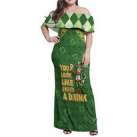 Happy St Patrick's Day Family Matching Off Shoulder Maxi Dress and Hawaiian Shirt Leprechaun With Beer