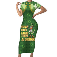Happy St Patrick's Day Family Matching Short Sleeve Bodycon Dress and Hawaiian Shirt Leprechaun With Beer